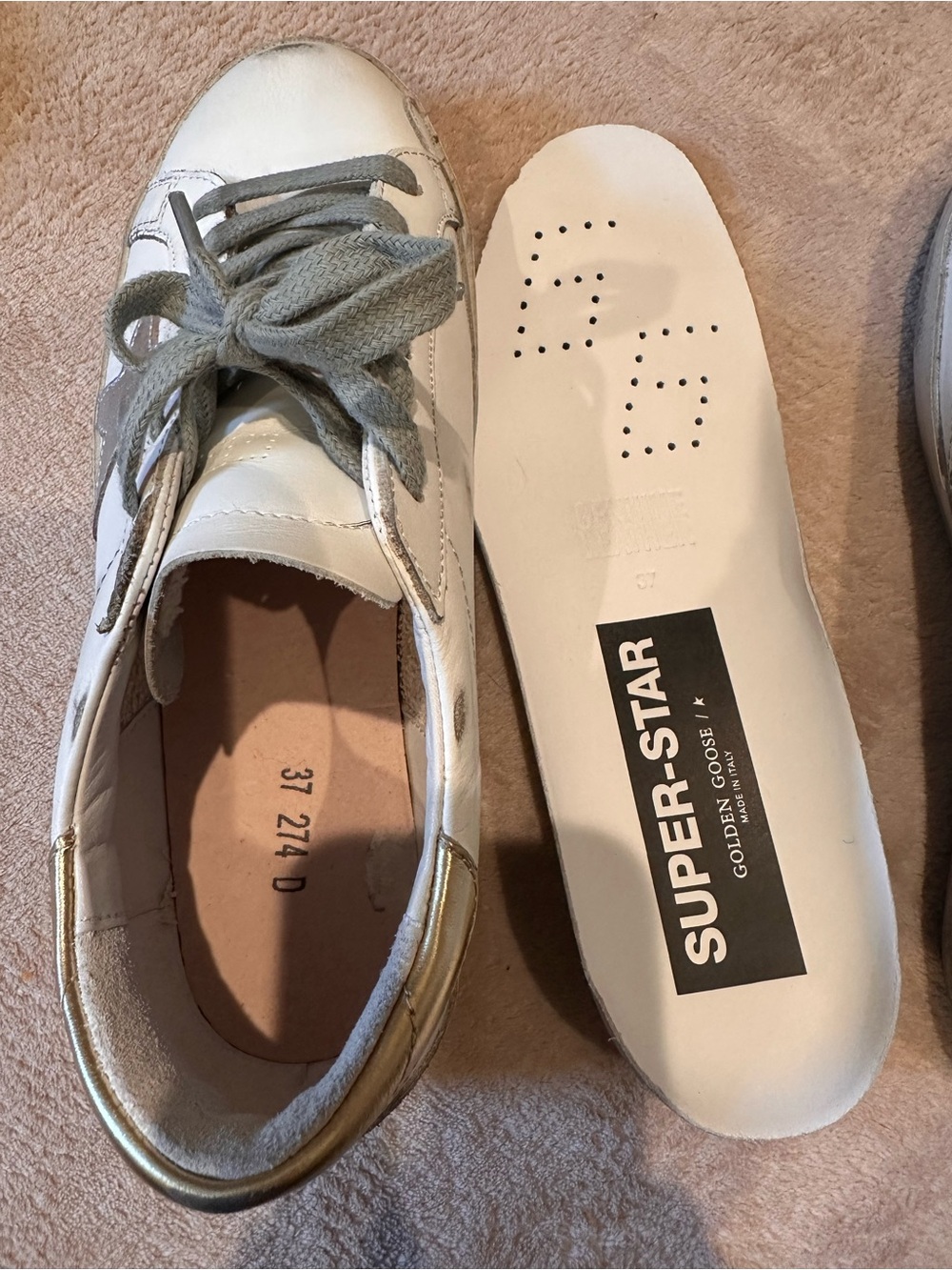Golden Goose Super-Star Sneakers White Silver Gold Size 37 EU / US 7 NIB - Picture 13 of 15